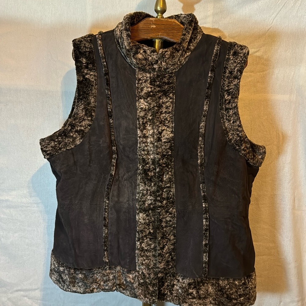 Women’s XXL 22-24 Leather/Faux Fur Vest Brown—So Soft!